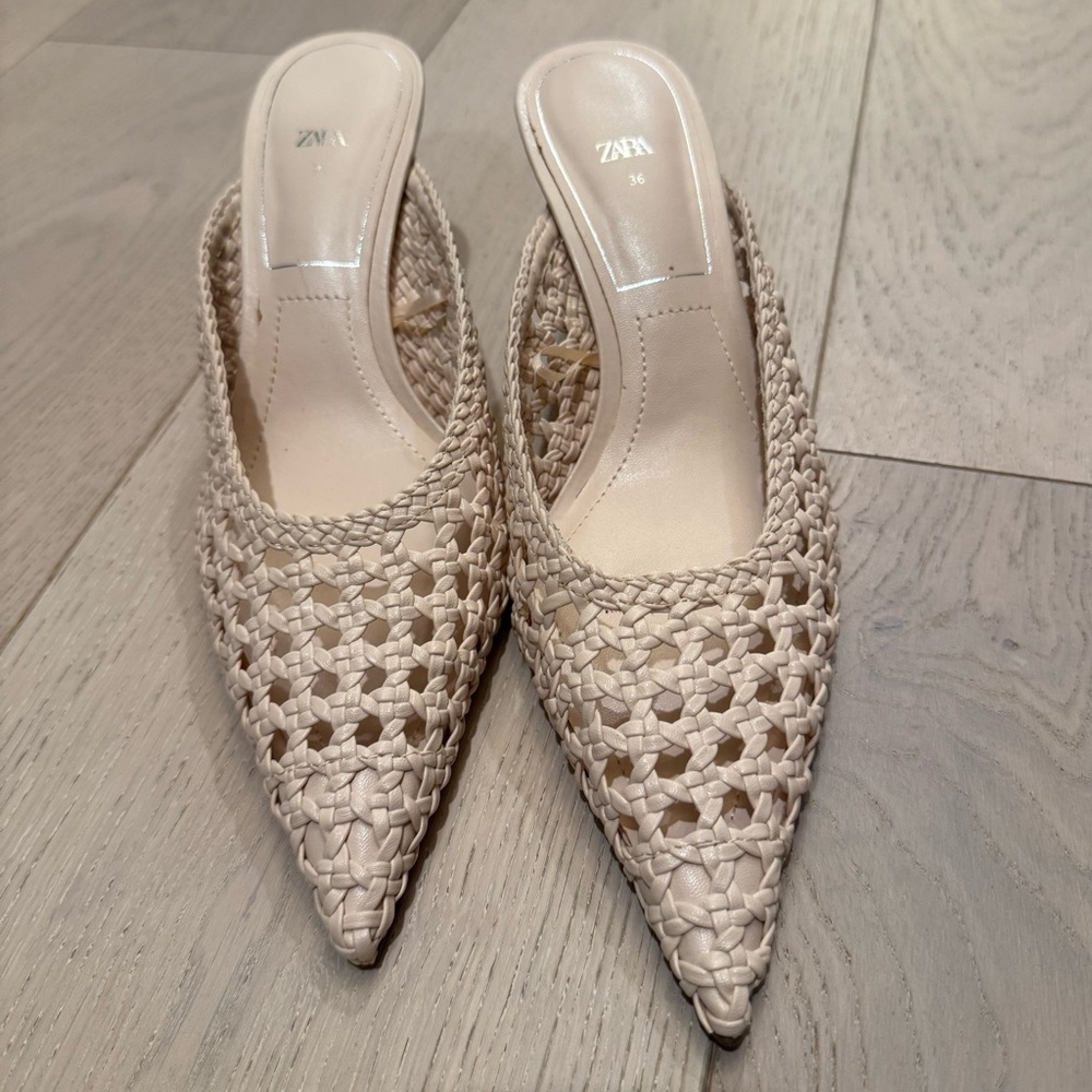 Elegant Beige Woven Heels Zara size 36